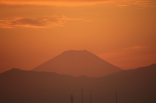 鶴見川土手付近からの夕方の富士山４